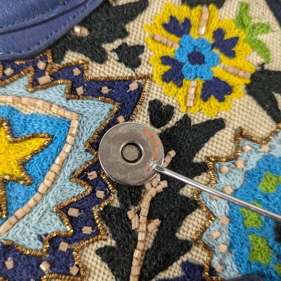 Sam Edelman Sylvia Purse Handbag Navy Blue Rare Embroidered Beads Leather Jute - Picture 11 of 16